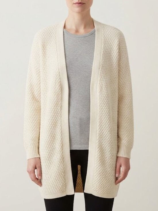 Noisy may Sweaters - Cream Long Open-Front Knit Cardigan
